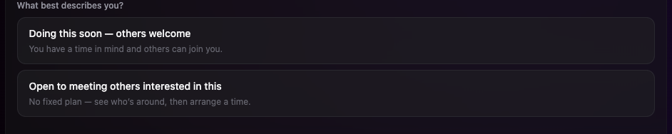 The two activity type option cards in the feed composer