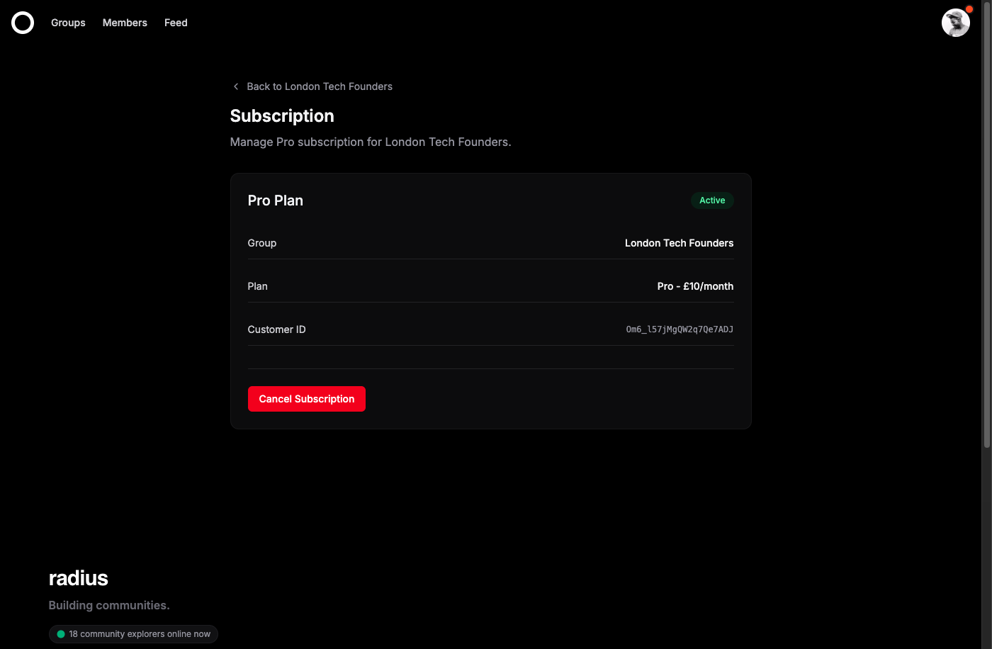 Pro subscription management and billing settings
