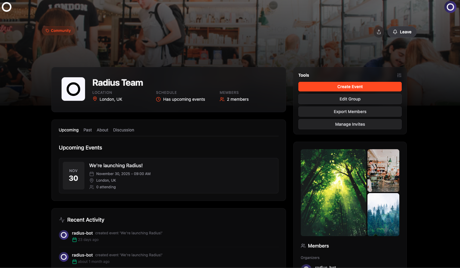 Make your group page visually distinctive with custom images Group organizer customizing their community page with header images, background images, and photo galleries